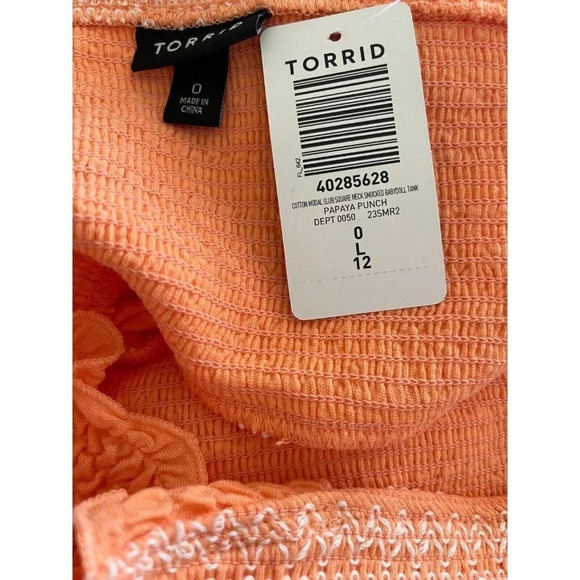 Torrid 0-L Peach Woven Smocked Detail Square Neckline Babydoll Sleeveless Top - Picture 6 of 6